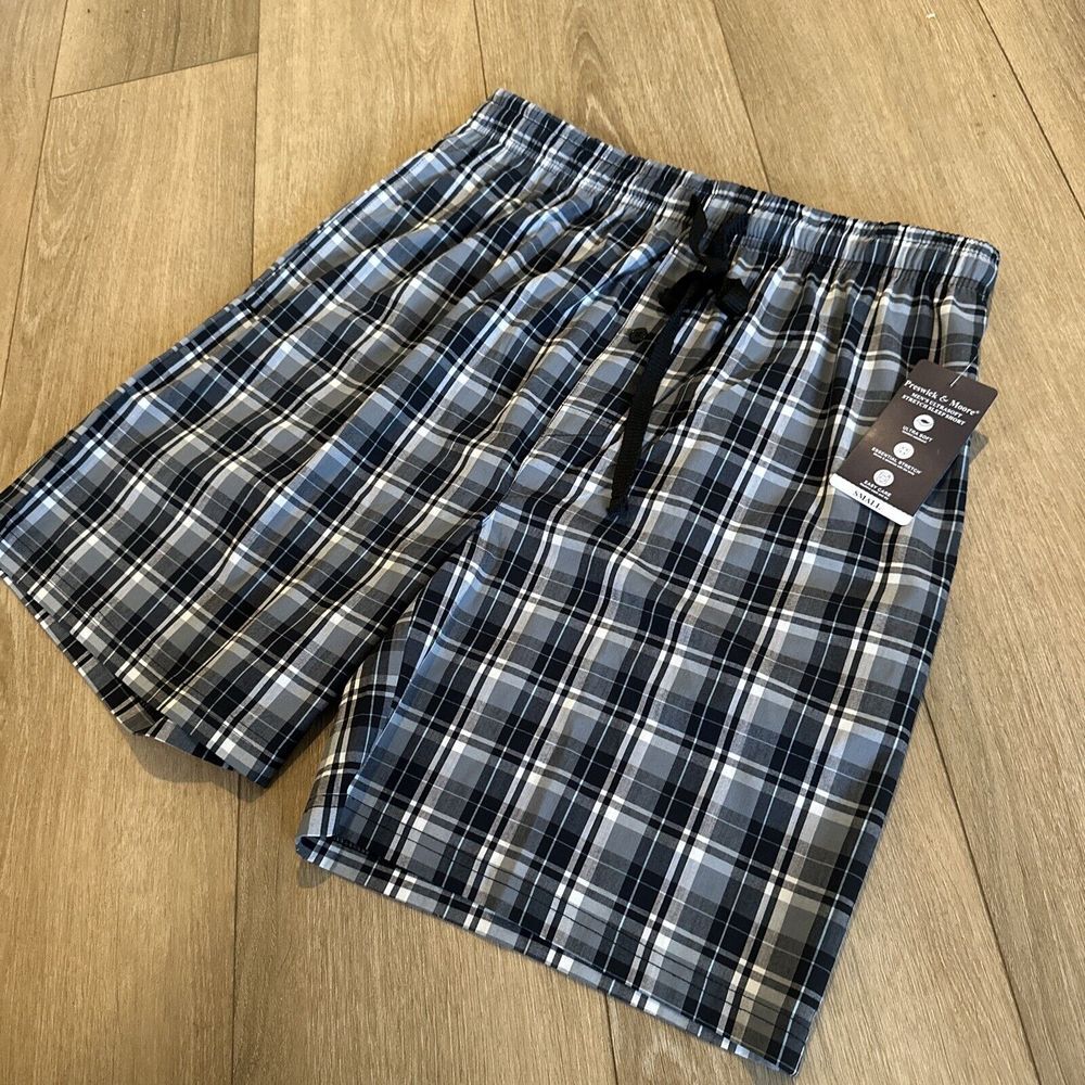 Preswick & Moore Men's Pajama Shorts Black Plaid Soft Pockets Drawstring Medium